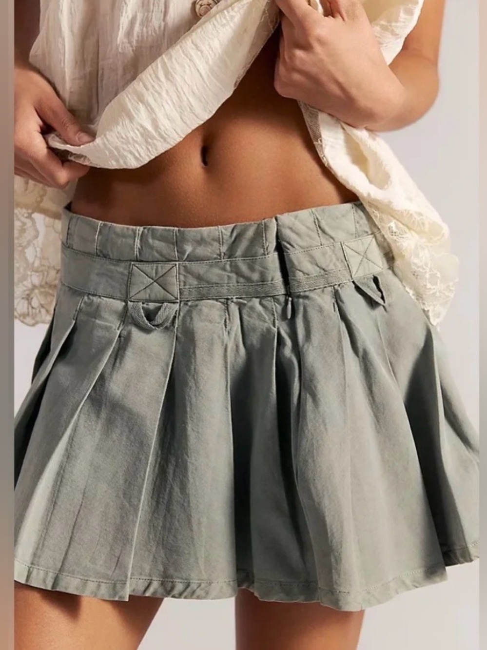 FP Coco Shadow Pleated Utility Mini Skirt in Sage Green